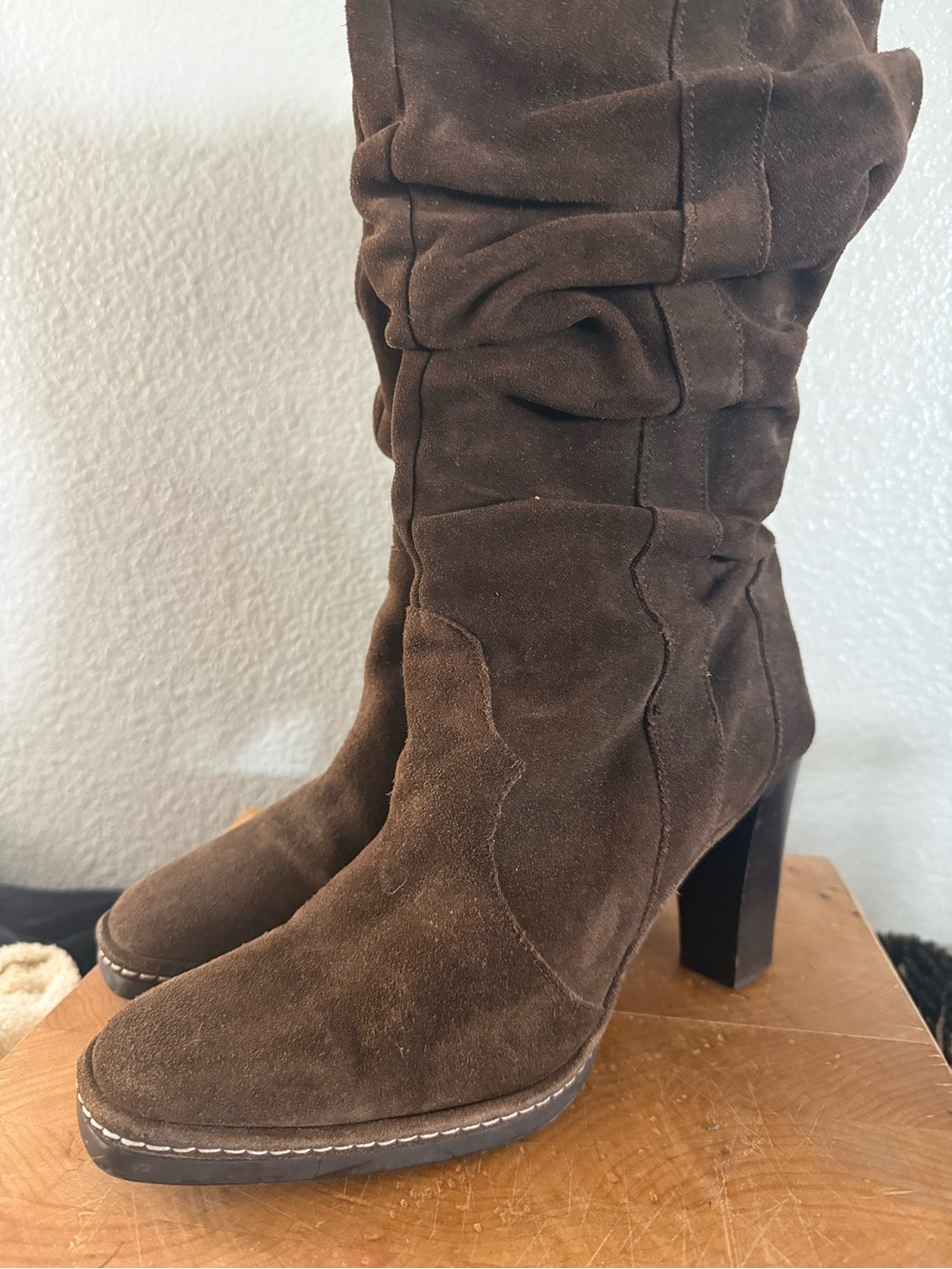 Via Spiga Brown Suede Mid-Calf Block Heel Boots